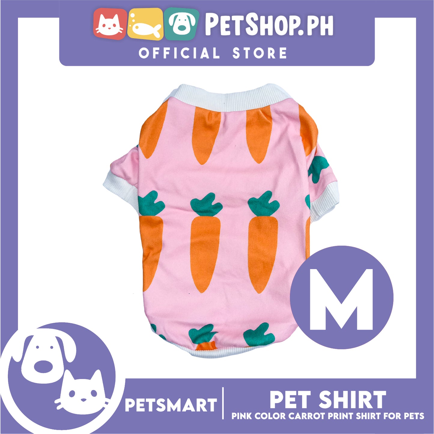 Pet Shirt Pink Color Carrot Print Shirt (Medium) for Cats and Dogs Pet Clothes