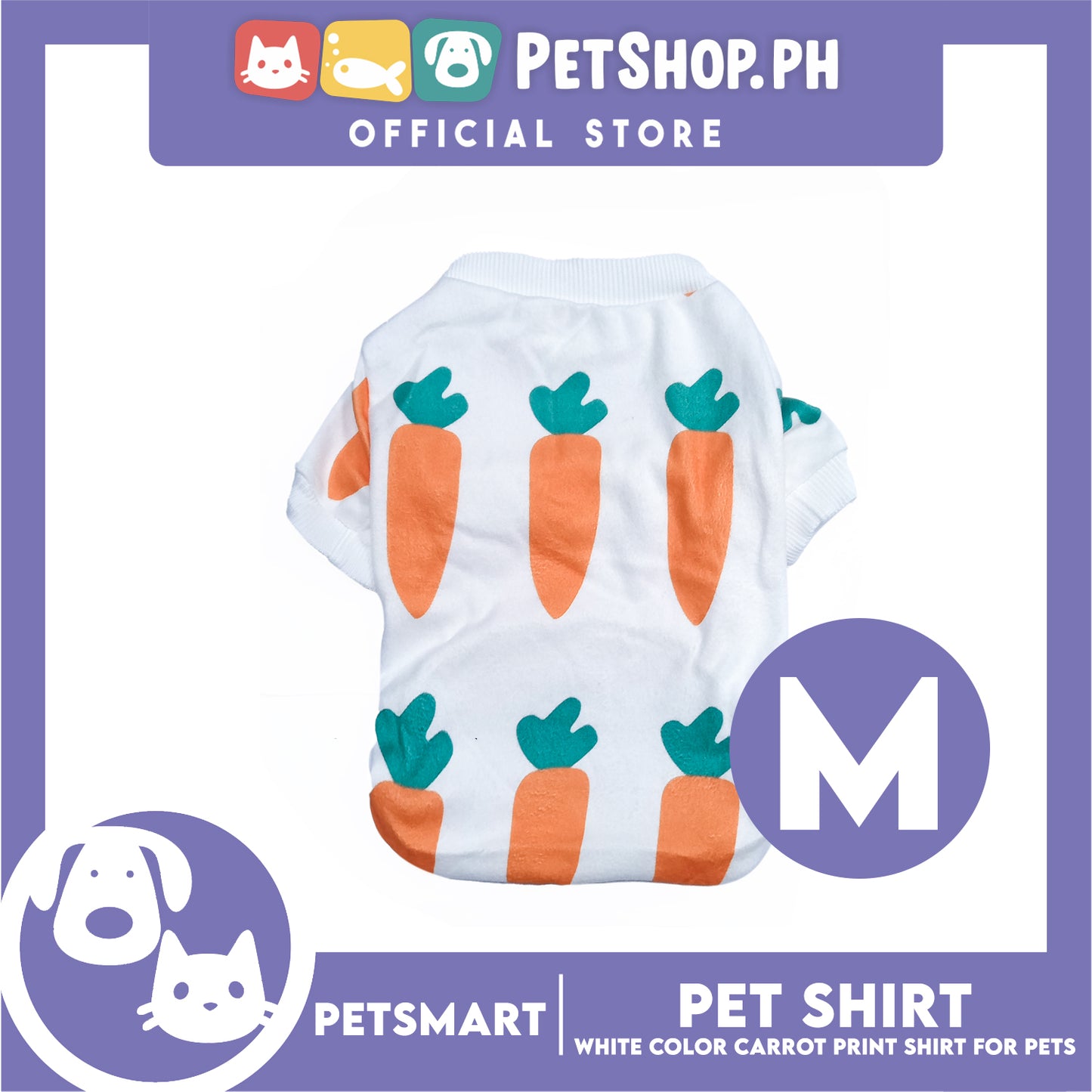 Pet Shirt White Color Carrot Print Shirt (Medium) for Cats and Dogs Pet Clothes