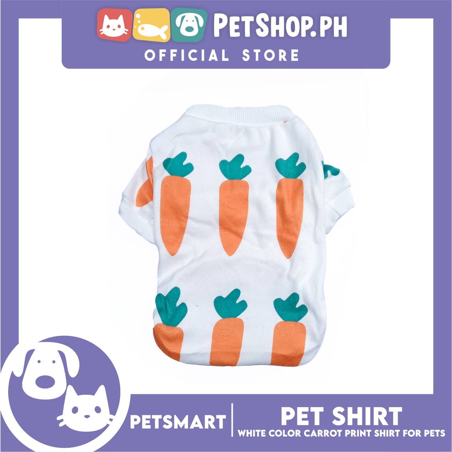 Pet Shirt White Color Carrot Print Shirt (Large) for Cats and Dogs Pet Clothes