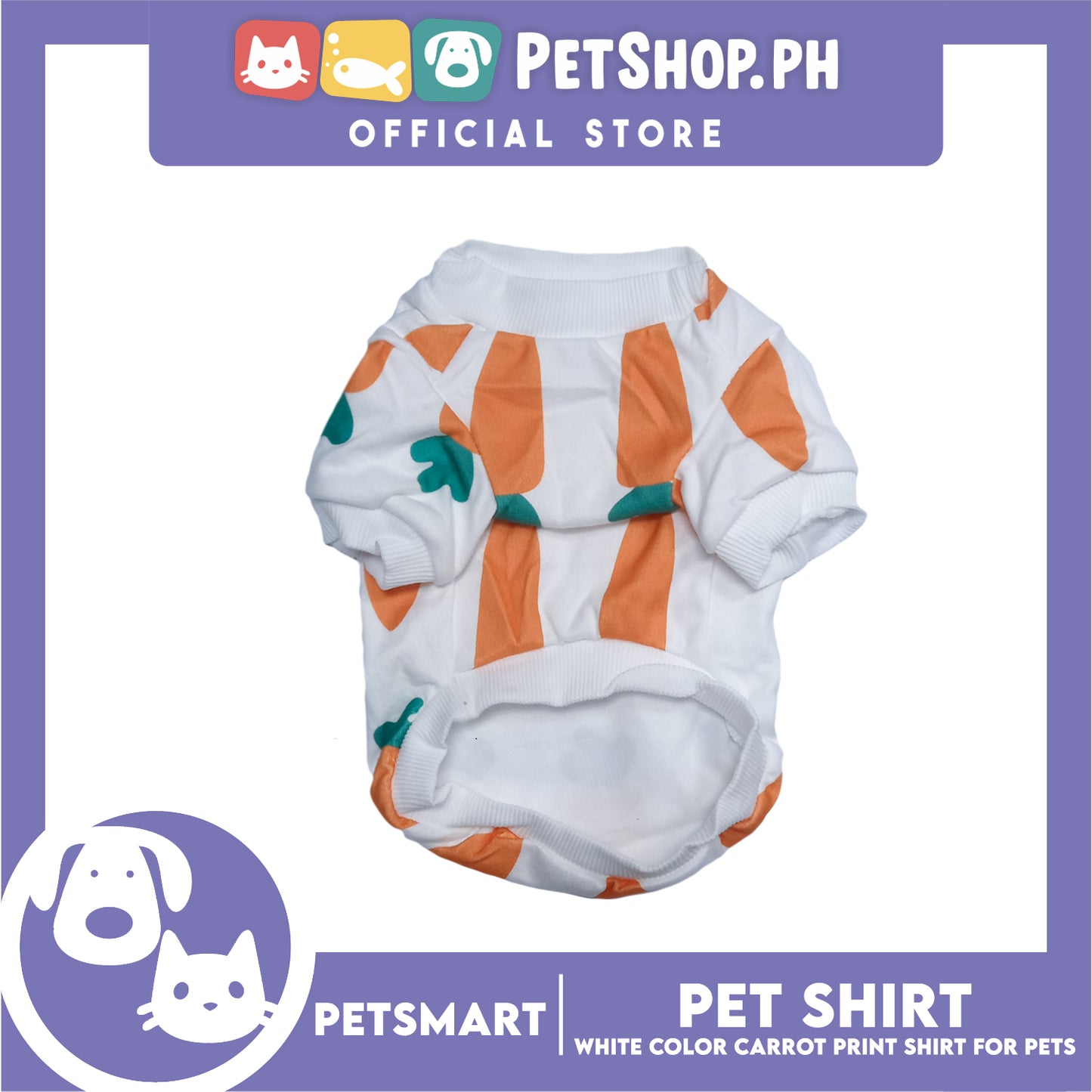 Pet Shirt White Color Carrot Print Shirt (Large) for Cats and Dogs Pet Clothes